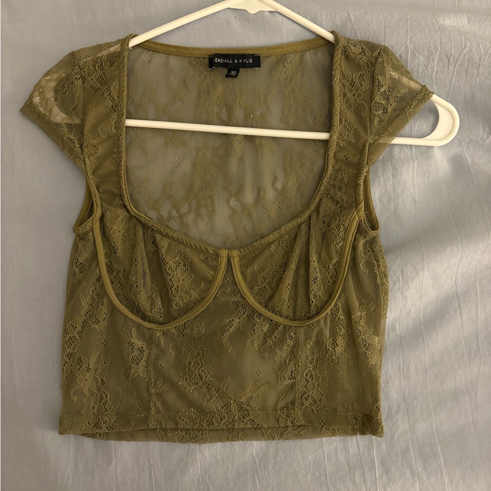 Olive Lace Crop Top